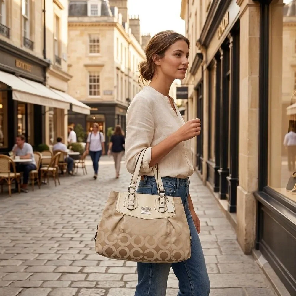 Coach Handbags Beigh Tan And Cream Logo No D1082-14578